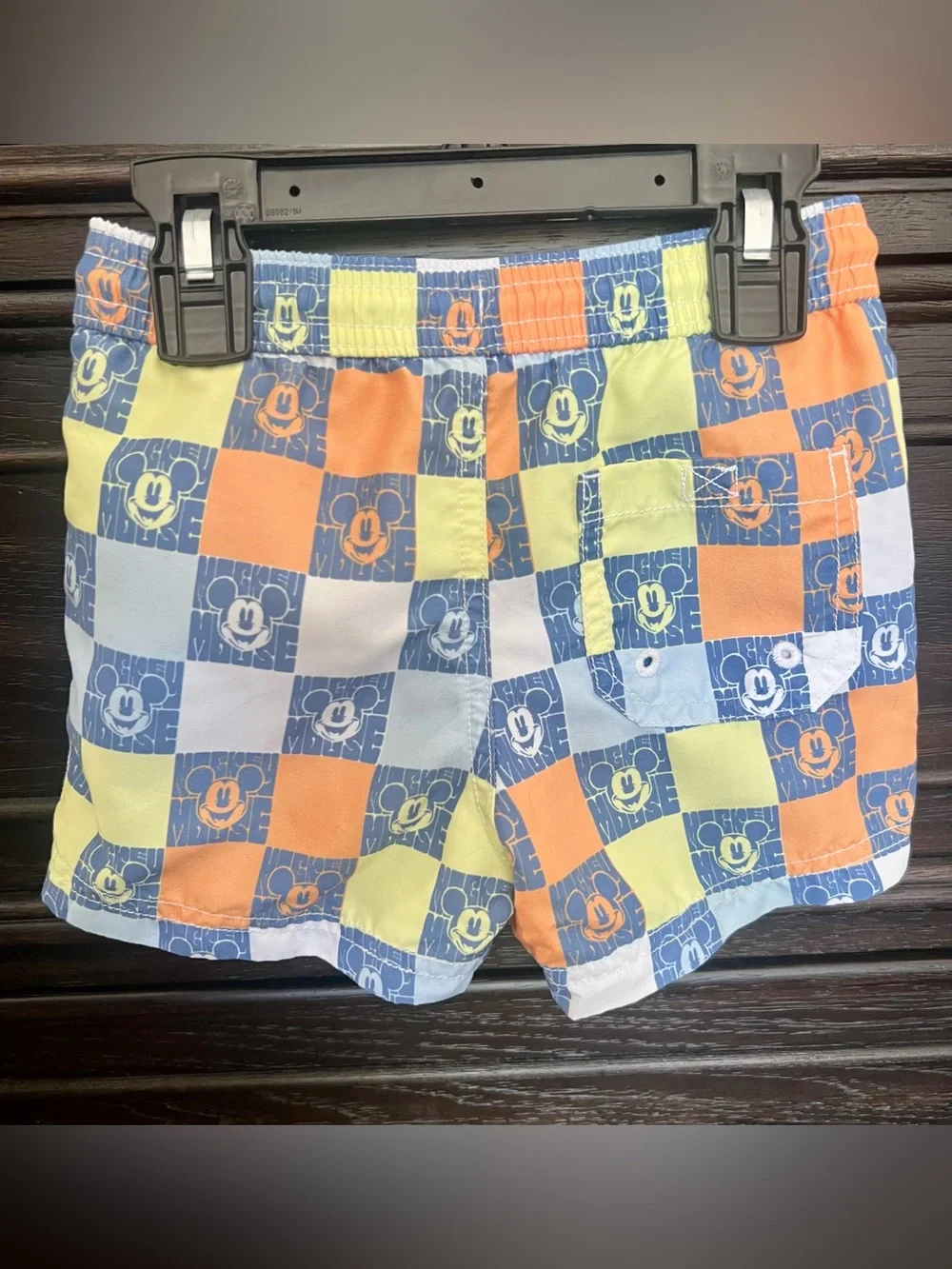 Disney x Janie and Jack Checkerboard Mickey Mouse Print Swim Trunks
